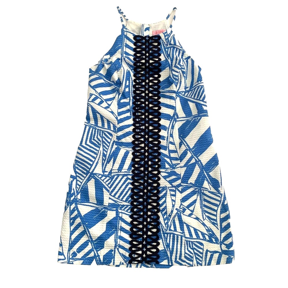 Lilly Pulitzer Annabelle Shift Dress Bay Blue Sail Boats Yachts Nautical sz 0 00
